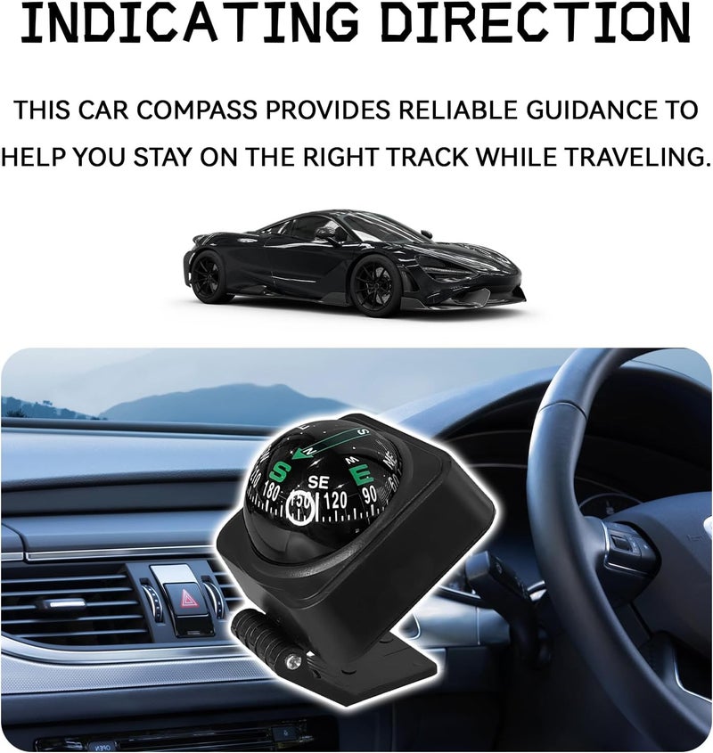 SWQS Upgraded Car Compass,2.6x2.2x2.1 Car Compass Dashboard with Adjustable Angle, Portable Compasses for Car Dashboard Auto Accessories for Camping, Travel, Hiking Universal HD Digital Compasses Ball - Image 3